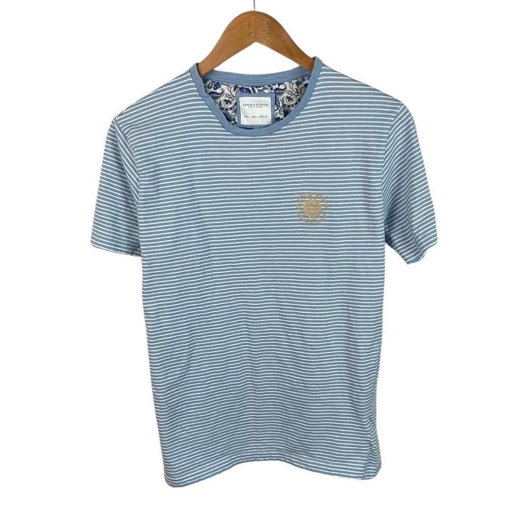 TS1081 Men’s Denim & Flower Ricky Singh Striped T Shirt L